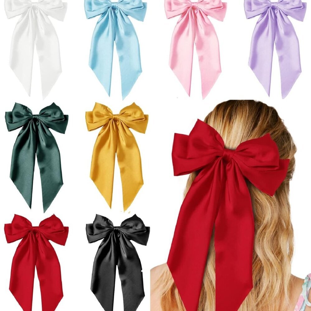 Hair Bows for Women Girls 8 PCS Hair Ribbon Bow Hair Clips with Long Tails Vinta
